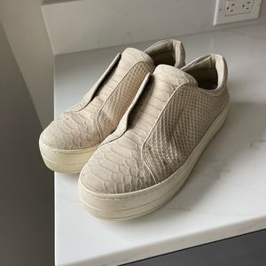 J/Slides Cream Leather Slip on Platform Sneakers